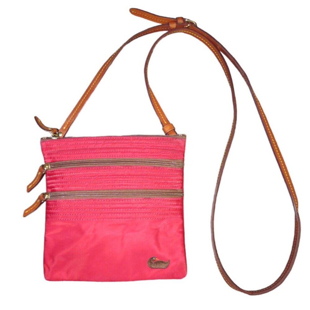 Dooney & Bourke Red Nylon Triple Zip Crossbody Bag Purse Duck Logo Adjustable